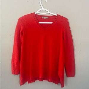 Neiman Marcus Vibrant Red V-Neck Sweater 100% Cashmere